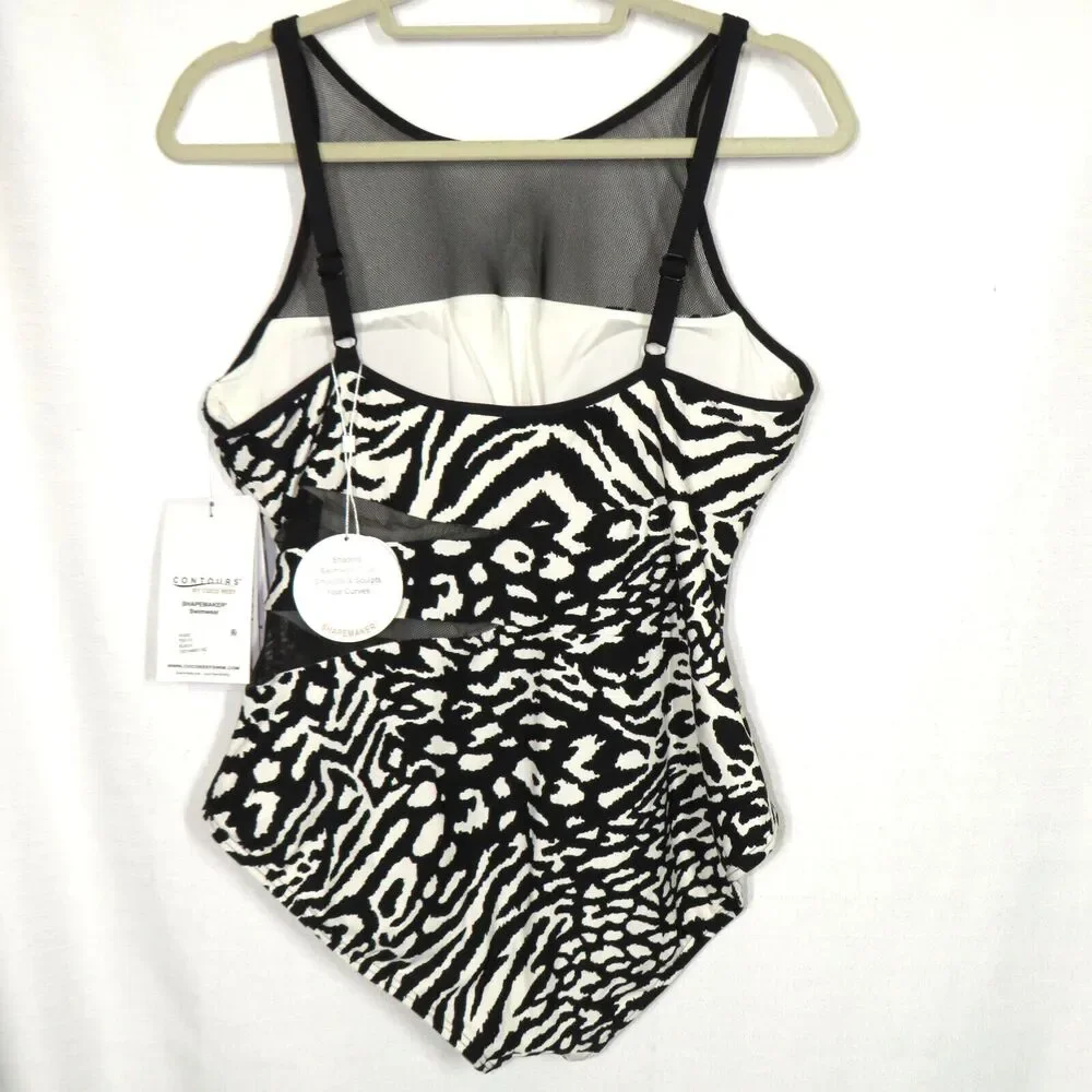 Contours By Coco Reef Animal Print Mesh Trimmed One Piece Swimsuit Size 16 - Picture 5 of 9